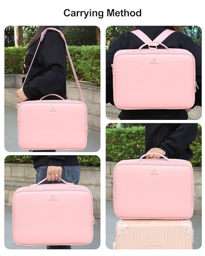 Relavel Large Makeup Case with LED Mirror, 16.2" Train Case with Dividers - color: 01-Pink, size: 3-Large