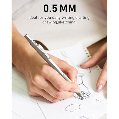 Nicpro Metal Mechanical Pencil Set with Case, 0.5mm Art Pencil, 3 Pack - color: Silver, style: 0.5 MM