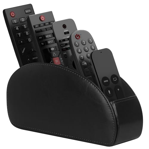 Remote Control Holder, PU Leather Organizer Box with 5 Compartments for Table Bed Office,Remote Caddy Desktop Storage Home Accessories-Black - color: Black