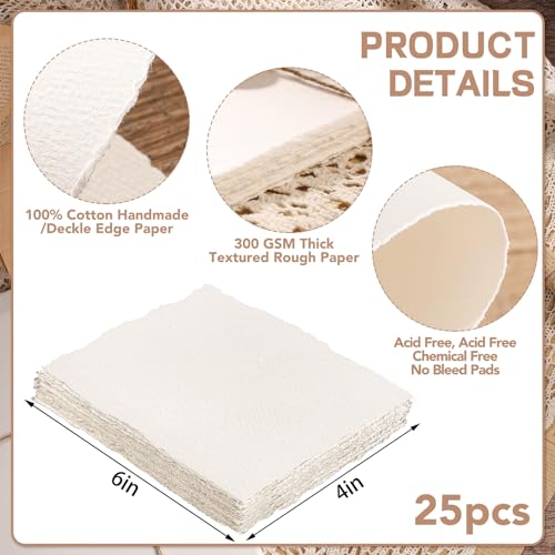 Prudiut Cotton Watercolor Paper 25 Sheets 4 x 6 in, 300 GSM, Deckled Edge - size: 4 x 6 inch