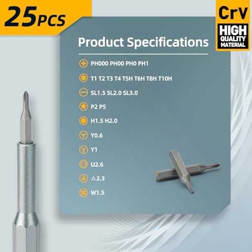 Precision Screwdriver Set, 25-in-1 Magnetic Mini Screwdriver Kit with Torx, Phillips & Flathead Bits for Electronics Repair, Laptop, Phone, Watch, PC, Gray