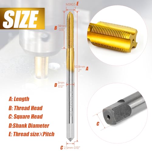 2Pcs M3 X 0.5 Thread Tap for Metal,M3 X 0.5 M2 HSS Thread Milling Tap - size: M3x0.5 - 2Pcs