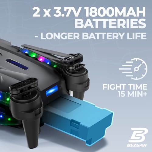 BEZGAR Drone with LED Lights for Adults and Kids Beginners, Black - color: Black