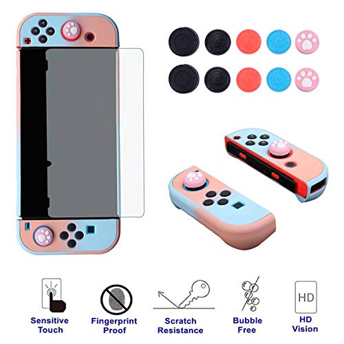 Dockable Case for Nintendo Switch - COMCOOL 3 in 1 Protective Cover Case for Nintendo Switch and Joy-Con Controller with Screen Protector and Thumb grips - Pink and Blue - color: Pink Blue