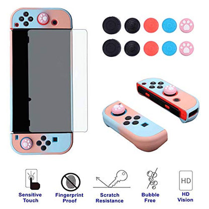 Dockable Case for Nintendo Switch - COMCOOL 3 in 1 Protective Cover Case for Nintendo Switch and Joy-Con Controller with Screen Protector and Thumb grips - Pink and Blue - color: Pink Blue
