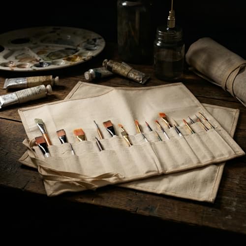 Liquidraw 30 Pocket Roll-Up Canvas Paint Brush Holder, 21 x 18in (Natural) - color: Natural