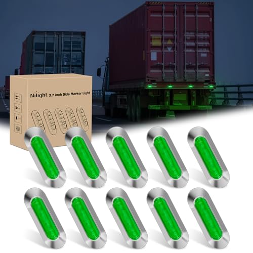 Nilight 3.7" Green Oval Side Marker Light, 4 LED IP68 Waterproof - color: Green 3.7" 10Pcs