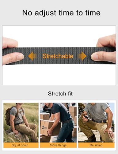 JUKMO Men's Stretch Tactical Belt, 1.5" Elastic Nylon Web with Flip Buckle - color: Grey, size: XXX-Large-for Waist 54"-58" (Length 65")