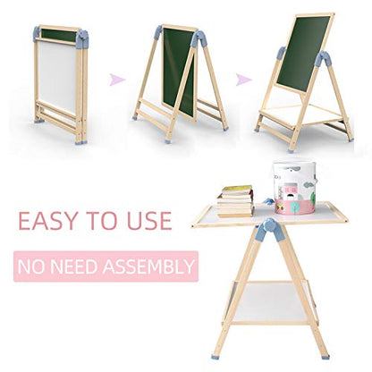 QZMTOY Kids Art Easel, Deluxe Standing Easel Set, Adjustable Art Table