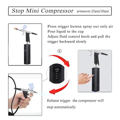 High Pressure Airbrush Kit, Rechargeable Cordless - color: Black