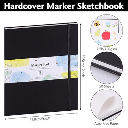 Hardcover Marker Paper Pad 9×12 in, 50 Sheets, Spiral Bound, 120gsm - size: 9×12 Inch (50 Sheets )