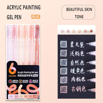 6 Colors 1.0mm Fine Pointed Acrylic Gel Pen Set,Beauty Skin - color: Silver