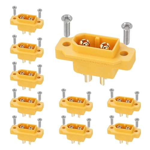 ELFCULB 10PCS Amass XT60E Male Panel Mount Connectors for FPV Drones - color: 10 pcs XT60E