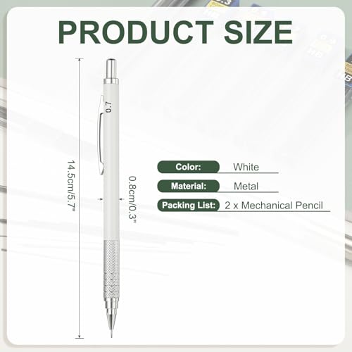 PATIKIL 2Pcs Mechanical Pencil 0.9mm, Lead Pencils Mechanical Holder, White - color: White