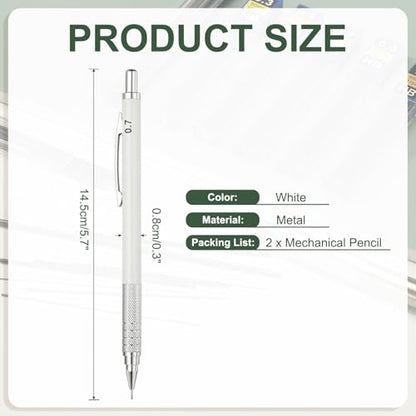 PATIKIL 2Pcs Mechanical Pencil 0.9mm, Lead Pencils Mechanical Holder, White - color: White