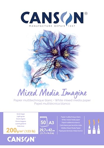 Canson Imagine Mixed Media 200gsm Paper, Natural White, A3 pad Including 50 Sheets - size: A3