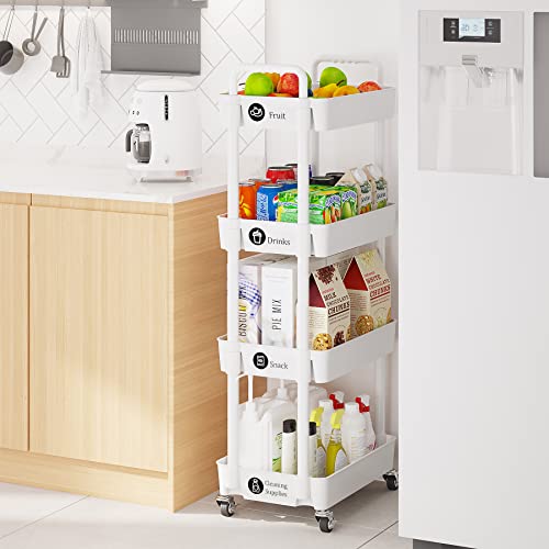 4 Tier Rolling Cart with Wheels, Utility Storage Carts,White - color: White, size: 4-Tier