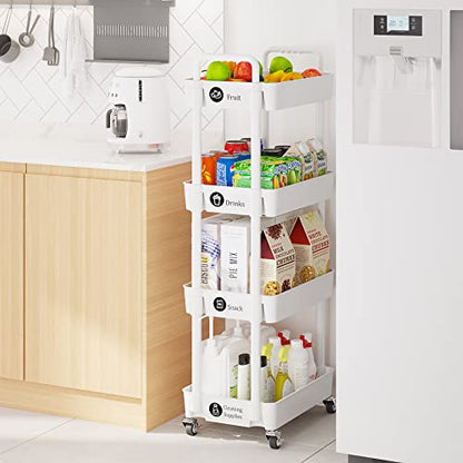 4 Tier Rolling Cart with Wheels, Utility Storage Carts,White - color: White, size: 4-Tier