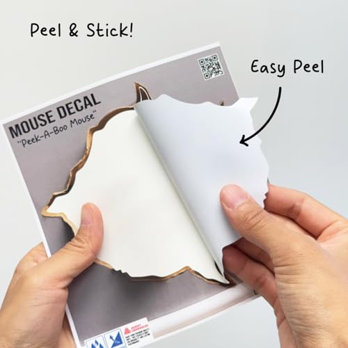 GRITKULTURE Removable Peek A Boo Mouse in Mouse Hole Decal Sticker 5.1inch 2 Pack. Mouse Hole in the Wall Sticker with 3D Effect. Wall Decoration, Funny Gift, Potty Training, Prank