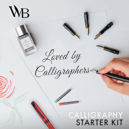 Wordsworth & Black Calligraphy Kit for Beginners, 2 Ink Pens, 5 Nibs, Black - color: Red Black