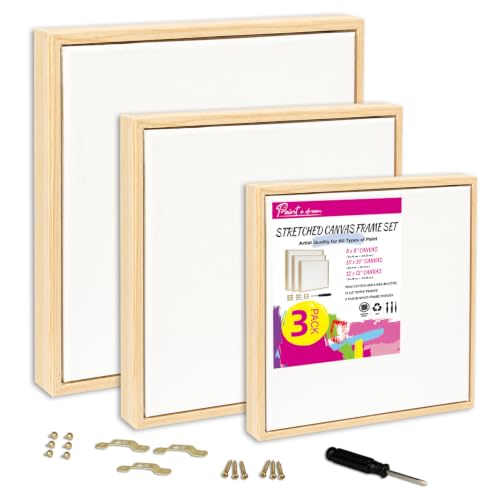 3 Pack Floater Frame Canvas with 8x8,10x10,12x12inch Triple Primed Canvas - size: 3pk-3Size Canvas
