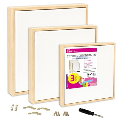 3 Pack Floater Frame Canvas with 8x8,10x10,12x12inch Triple Primed Canvas - size: 3pk-3Size Canvas