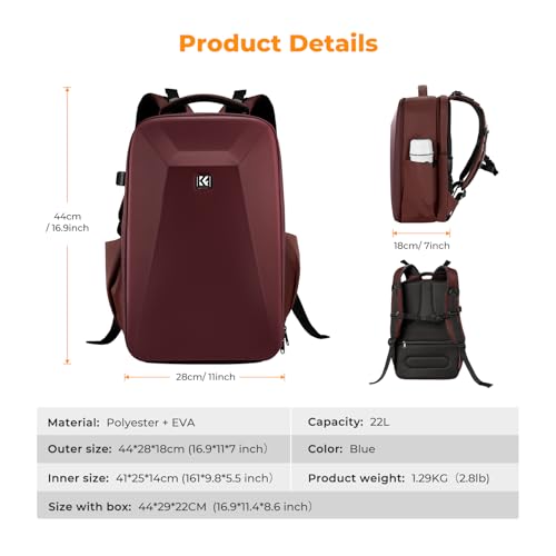 K&F CONCEPT Camera Backpack,Hardshell Photography DSLR Camera Bag - color: Red