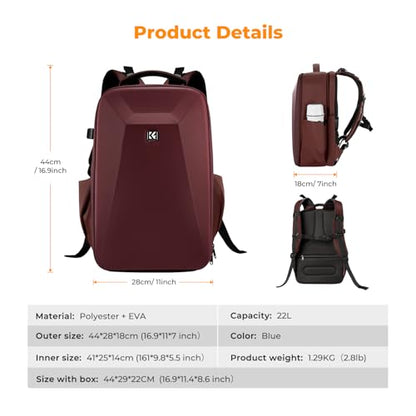K&F CONCEPT Camera Backpack,Hardshell Photography DSLR Camera Bag - color: Red