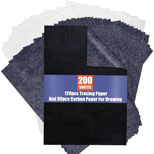 PSLER Carbon Paper for Tracing 80pcs & Tracing Paper 120pcs, A4, 200 Sheets