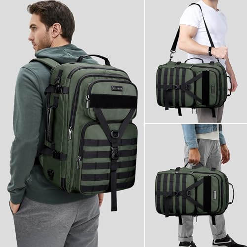 WITZMAN Travel Backpack for Men 40L Convertible Bag Fits 17" Laptop - color: Light Green