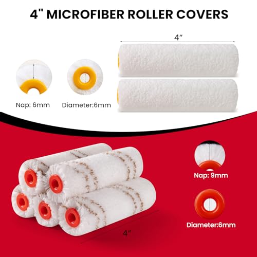 Mister Rui Paint Roller 4 Inch, 14 Pack Small Paint Brush and Roller Kit