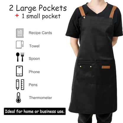 DILLMAN Art Aprons for Men Women H Back Straps Chef Apron with Pockets - color: Black