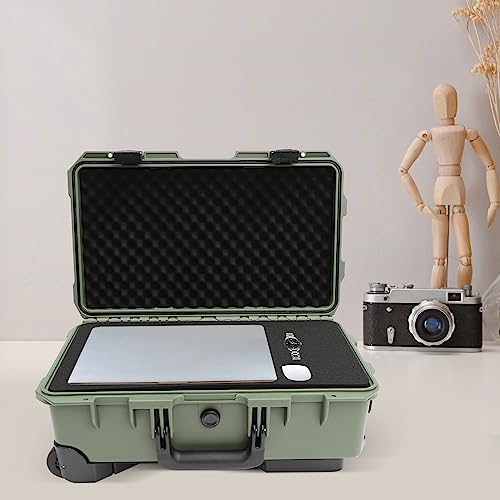 Portable Protective Camera Case, 22" Protective Roller Hard Camera Case with Wheels and Foams Camera Suitcase Waterproof Rolling Hard Case for Camera,Tools,Lens,Drone,Equipment (Green) - color: Green
