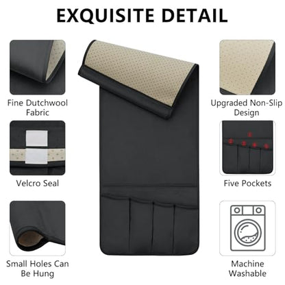 Remote Control Holder for Armchair Caddy, Remote Holder with 5 Pockets - color: Black, size: 35"x12.4"