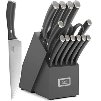 WANGMAZI 15‑Pcs Knife Block Set, Stainless Steel, Black - color: 03-Black