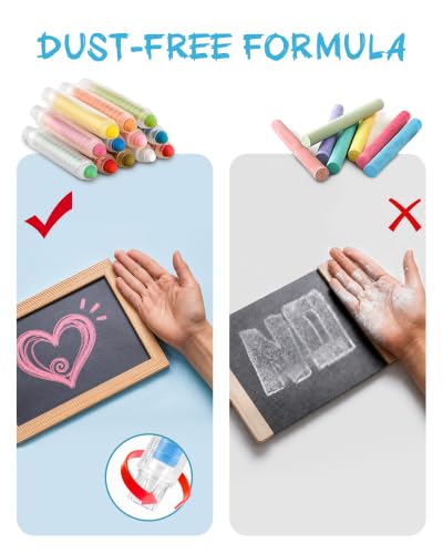 NewFamily Chalk 6pcs Dustless Washable Chalks with Holder for Kids, Safe for Sidewalk, Blackboard, Art Play - style: Basic 6Colors