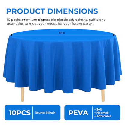 10 Pack Premium Disposable Plastic Tablecloth 84" Round Table Cover for Birthdays Weddings Christmas Anniversary Buffet Table (Blue) - color: Blue, size: 84" Round