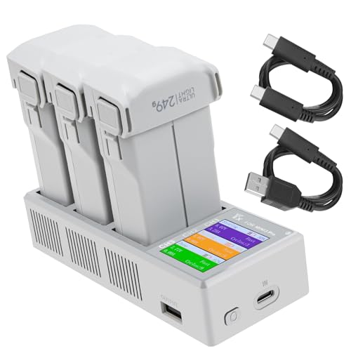 Hanatora LCD Parallel Charger with Storage Charge,Discharge for DJI Mini 4 3 Pro Battery,Two-Way Charging Hub,Fast Charge Three Batteries Drone Accessories