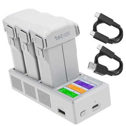Hanatora LCD Parallel Charger with Storage Charge,Discharge for DJI Mini 4 3 Pro Battery,Two-Way Charging Hub,Fast Charge Three Batteries Drone Accessories