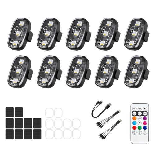 10Pcs Wireless LED Strobe Lights, 8 Colors 10 Kind of Lighting Effects USB Rechargeable Anti-Collision Warning Light, High Brightness LED Strobe Lights for Bike Car Drone Motorcycle Aircraft - color: 10pcs