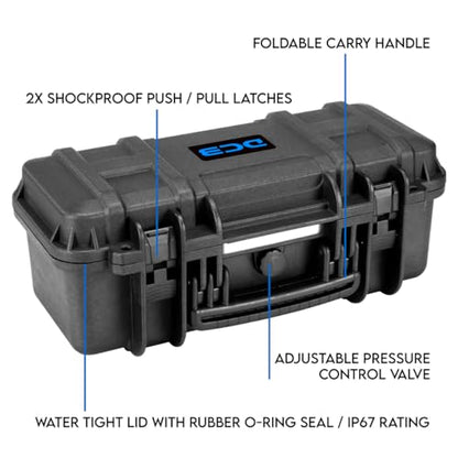 DCB Cases - Element 4802F | 19 x 9 x 8 Ext Dim | IP67 Waterproof | Pluck Foam Insert | Foldable Handle | Pressure Control Valve | Resin-Reinforced Injection Molded Plastic | 2 Latch Lid Close