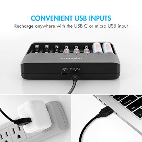 Tenergy TN477U 8-Bay Fast Charger for NiMH/NiCD AA AAA Rechargeable Batteries with 8pcs 1000mah AAA Rechargeable Batteries - size: 8AAA + Charger