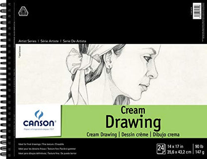 Canson Artist Series Cream Drawing Pad 14" x 17", Top Wire Bound, 24 Sheets (100510975), Count - size: 14x17, style: Cream Drawing