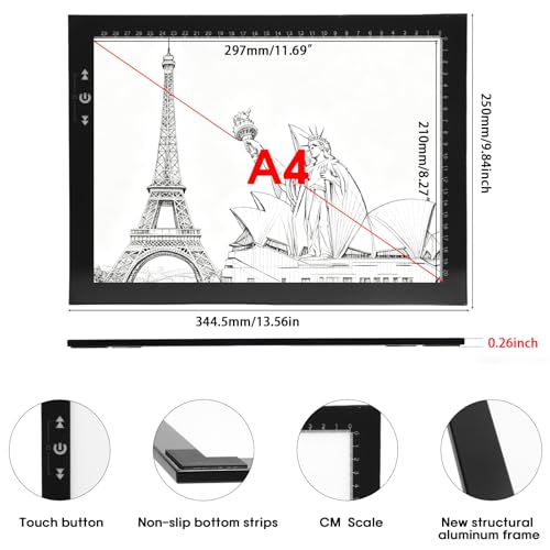 HSK 9”x13”LED Artist tracing Light Box Copy Table, Adjustable High Brightness Light Pad for Tatto Drawing, Sketching, Animation, Diamond Painting Accessories - size: 9 x 13 inches