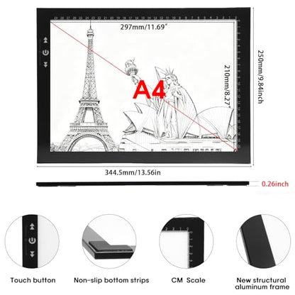 HSK 9”x13”LED Artist tracing Light Box Copy Table, Adjustable High Brightness Light Pad for Tatto Drawing, Sketching, Animation, Diamond Painting Accessories - size: 9 x 13 inches