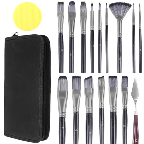 Paint Brushes Set, 18 Pcs, with Bag, for Acrylic and Oil, Black