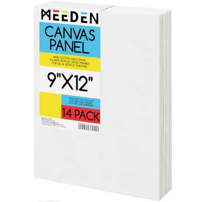 MEEDEN Canvas Boards for Painting White: 9"x12" 100% Cotton Canvas 14 Pack - size: 9"x12"