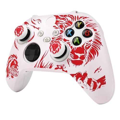 Lion Skin Compatible with Xbox Series X Wireless Controller, RALAN Protector Case， Customised Thumb Grips Cap - color: Lion White Red