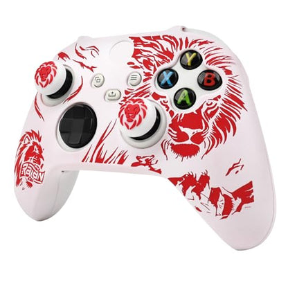 Lion Skin Compatible with Xbox Series X Wireless Controller, RALAN Protector Case， Customised Thumb Grips Cap - color: Lion White Red