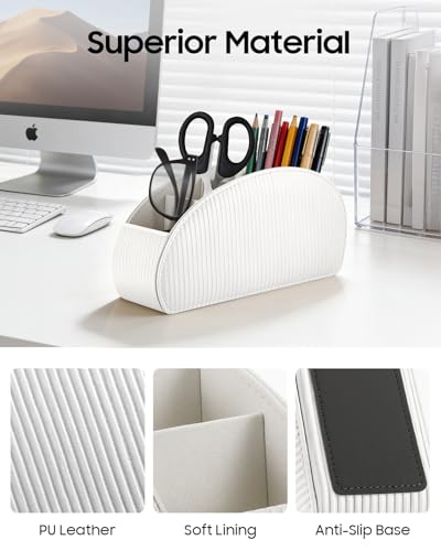 SITHON Remote Control Holder with 5 Compartments - color: Stripe-Pearl White, size: Small